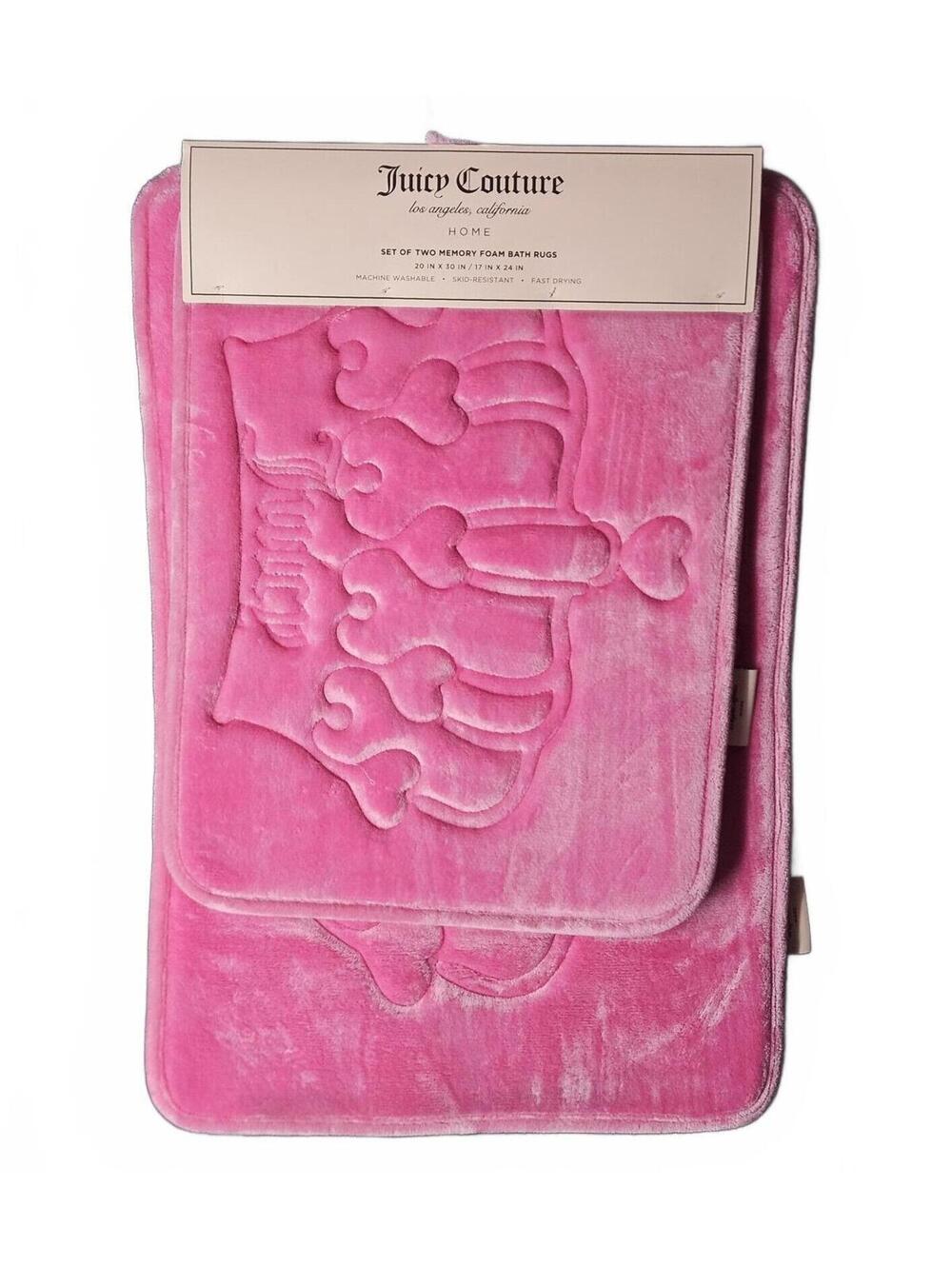 Juicy Couture Pink "Juicy" Crown Memory Foam Bath Rug Set of 2 NWT Y2K McBling